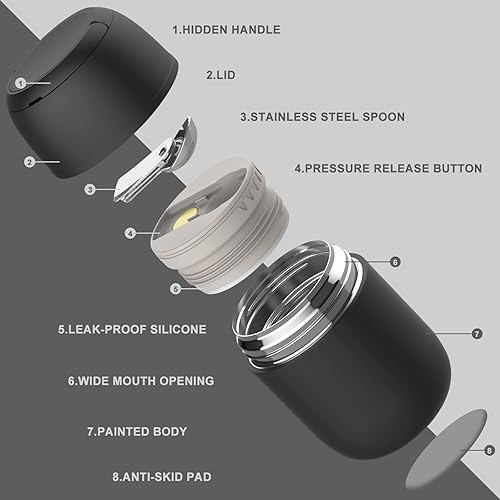 Miniatura 2 de Recipientes de almuerzo aislados de 17 onzas tarro de comida caliente termo de boca ancha para alimentos calientes niños y adultos lonchera térmica