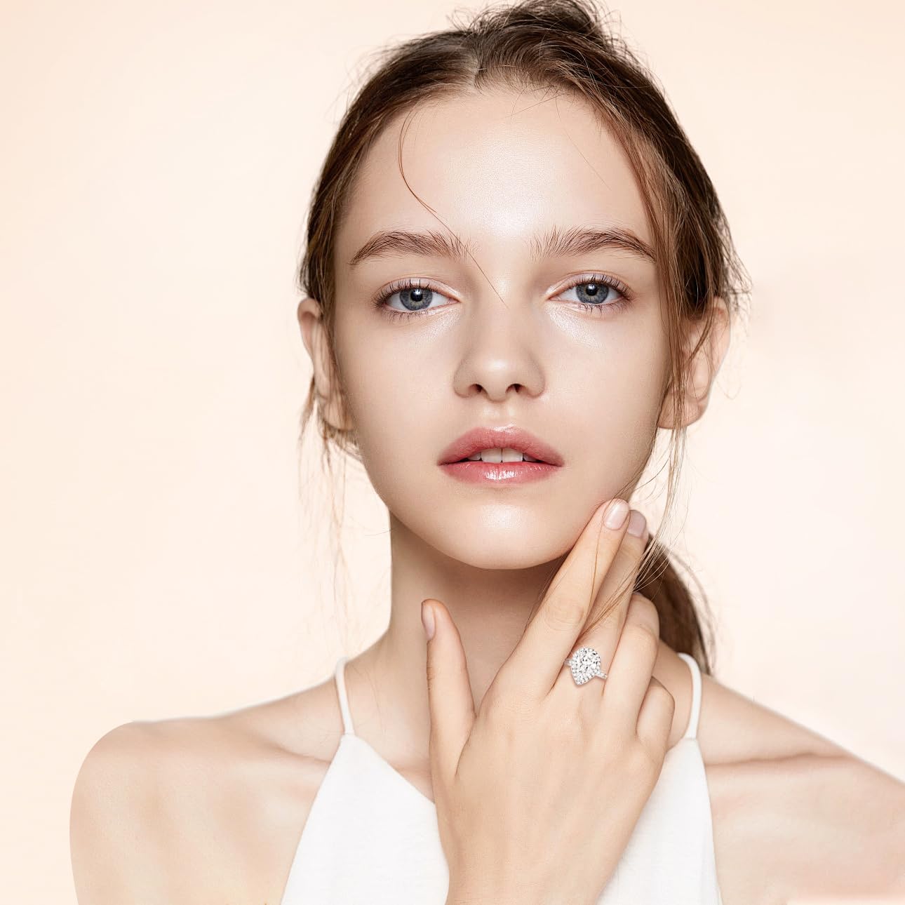 TIKJE Pear-Cut Cubic Zirconia Halo Engagement Ring for Women 18K White Gold Plated, 8 * 12mm/3ct Fake Diamond Promise Engagement Wedding Band Gift For Her Size 6-9 - Image 5