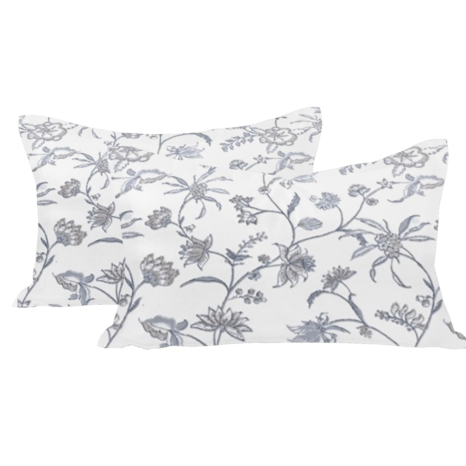 LINENWALAS 100% Cotton Twill Standard Size Pillow Case Set of 2 | Soft, Breathable & Durable Printed Pillowcases |Premium Cotton Twill Bed Pillow Covers (18x28 Inches, Grey Flora)