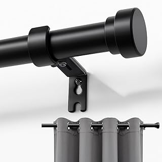 Joydeco Gardinenstangen für Fenster, 40,6 bis 304,8 cm, verstellbare dekorative Fensterstange mit Aluminium-Endstücken (40,6 cm bis 304,8 cm, 1 Stück, schwarz)
