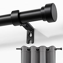 Joydeco Black Curtain Rods for Windows - Adjustable Curtain Rods for Windows 16 to 120 inches, 1 inch Diameter Heavy Duty Decorative Window Single Rod Set with Aluminium Finials