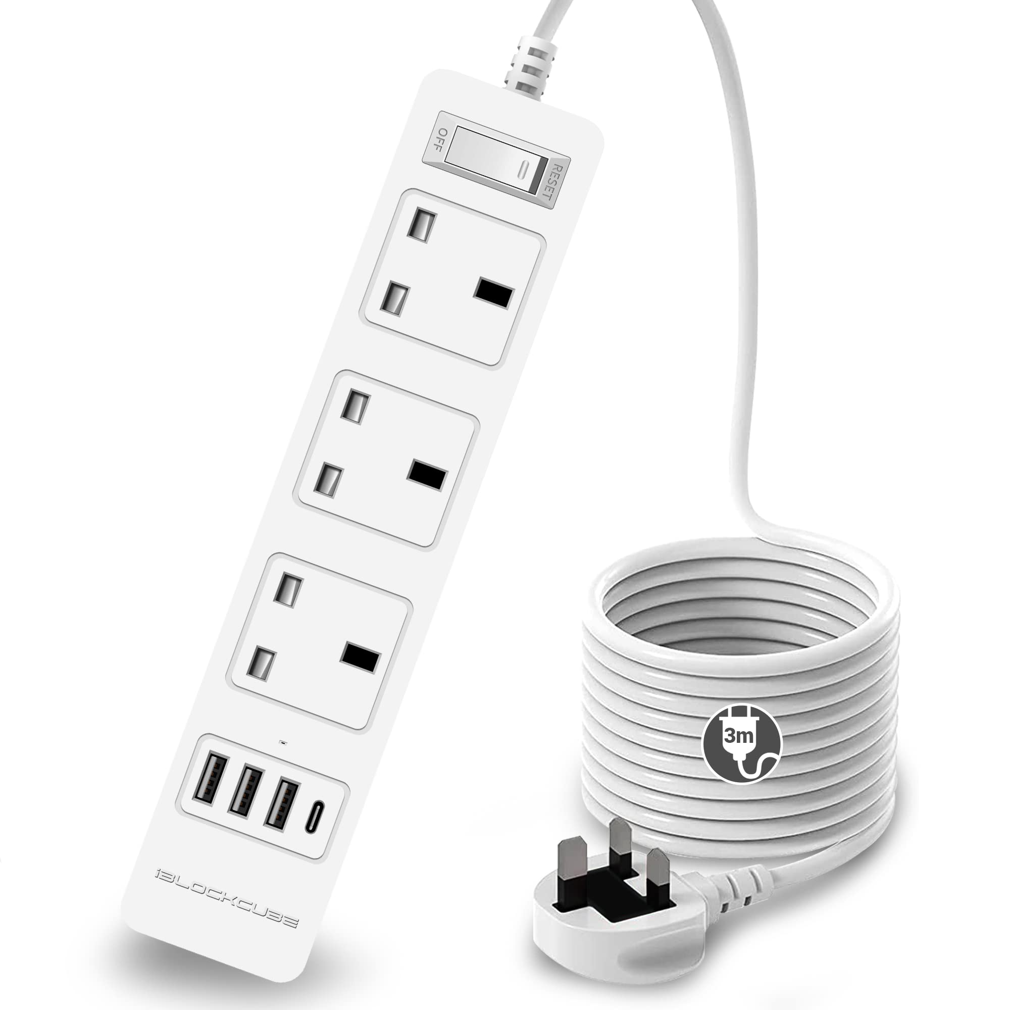 Buy iBlockCube UK Extension Lead 3M(9.84FT) Surge Protected Power