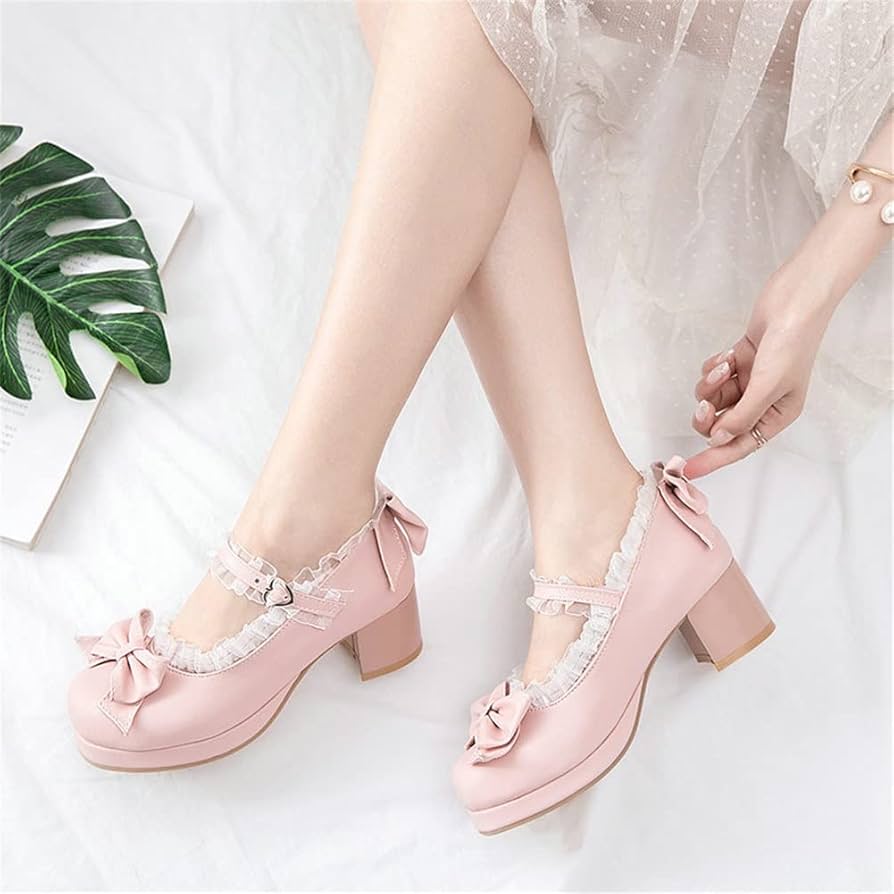 GRAPE ホワイト　スタッズ　リボン　Mary Jane shoes y2k Amazon.com | RILGOU Women Y2K Harajuku Kawaii Goth Lolita