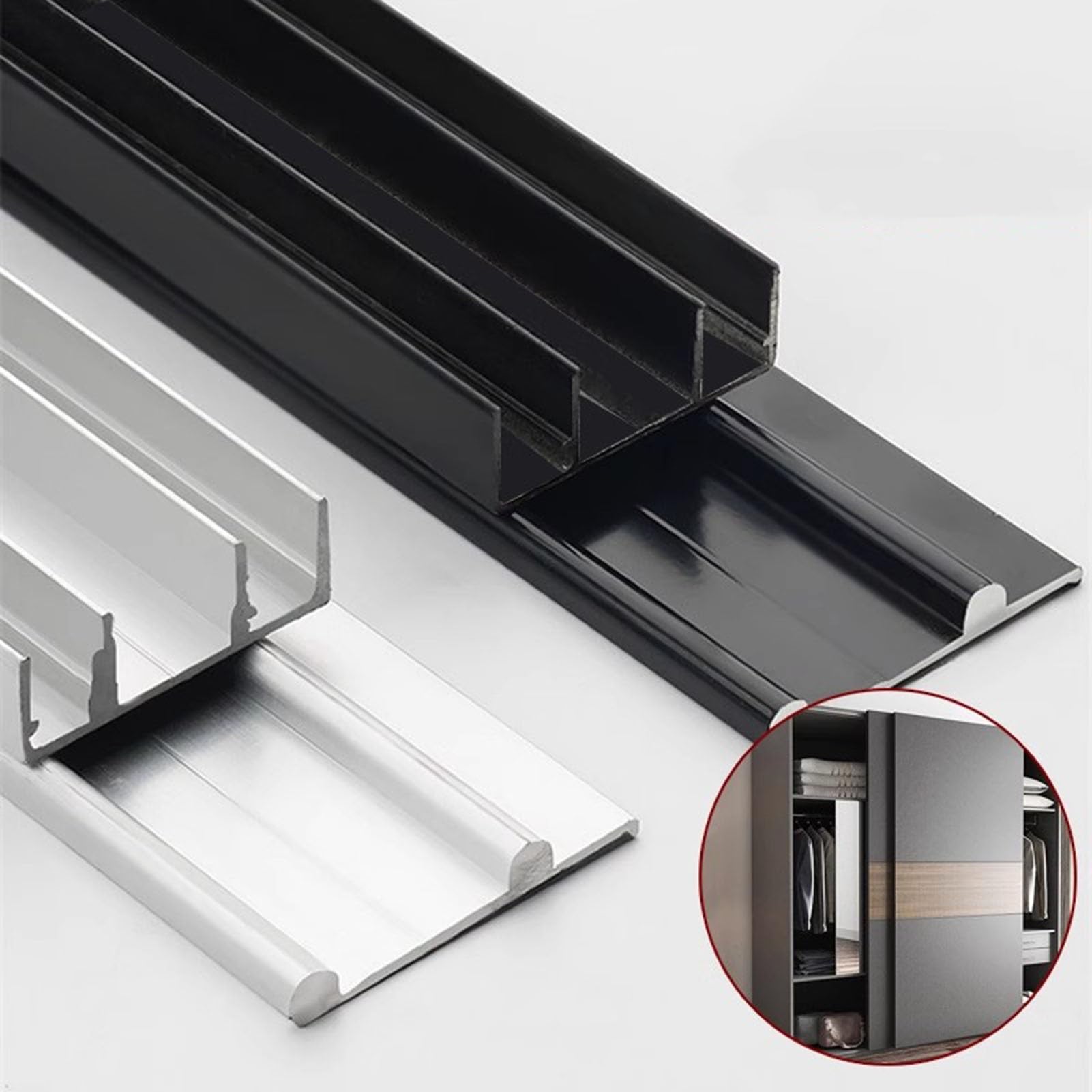 Schiebetürschiene for den Kleiderschrank, Beschlagsatz for Schiebetüren aus Aluminium, Zwei Reihen von Riemenscheiben, leiser und reibungsloser Betrieb, (Silver,110cm)