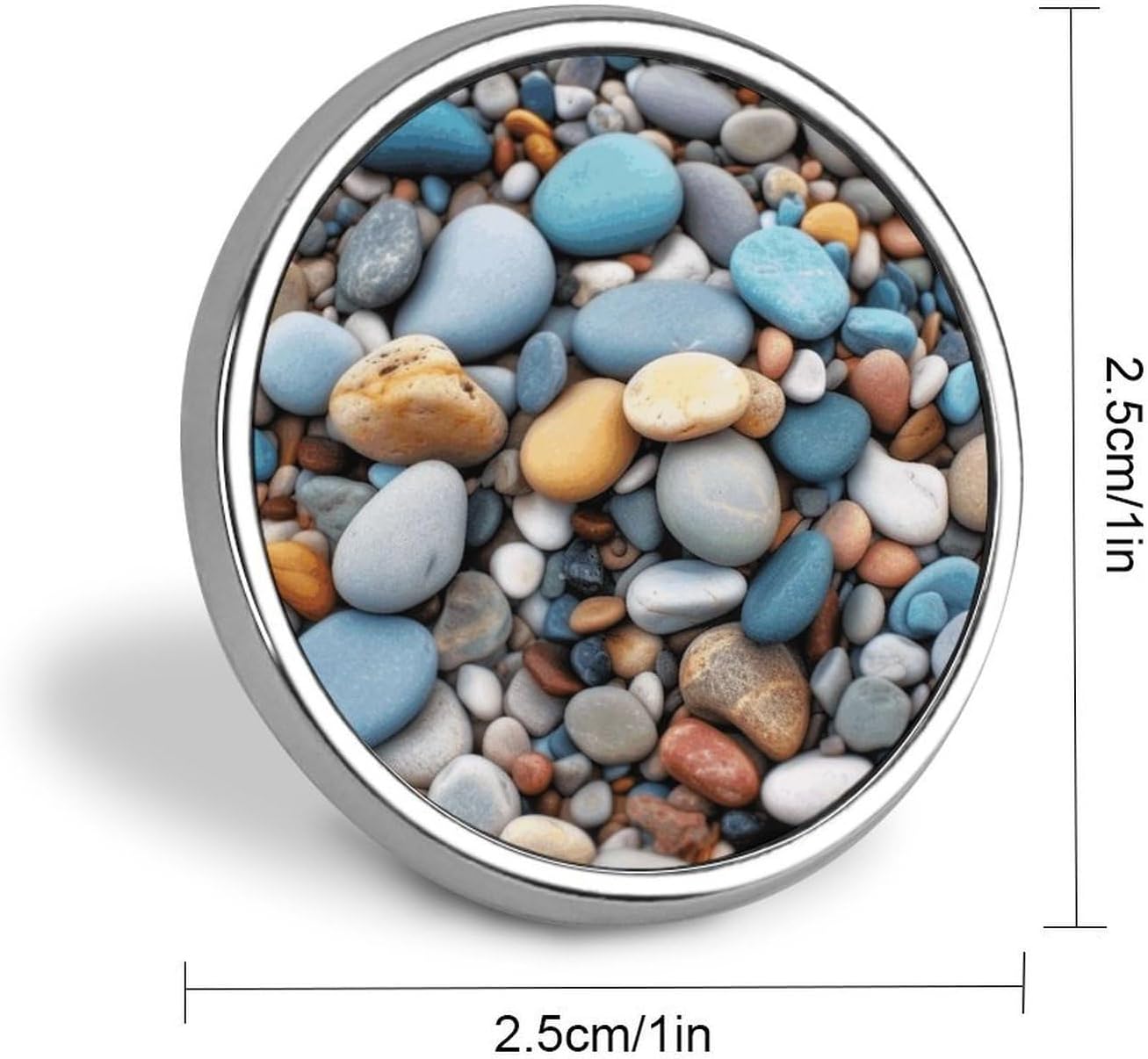 Beach Colored Pebbles Round Badge Metal Buttons Exquisite Round Badge Pin Button Parts Circular Fashion Classic Pin Holders Buttons for Shirts Clothes Brooch 1 Inch image 2