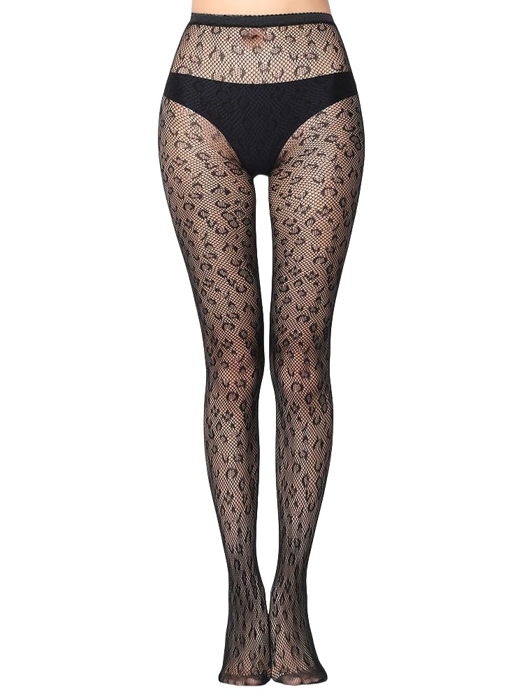 Malustar Patterned Fishnet Tights (S-L, Leopard Print)