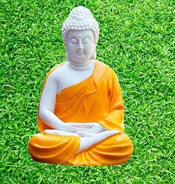 Image of Budha Premium Rare Handcrafted Polymarble Meditation /Dhyan Orange Buddha Statue Lord Figurine /Idol (Orange, 5.5-inch)
