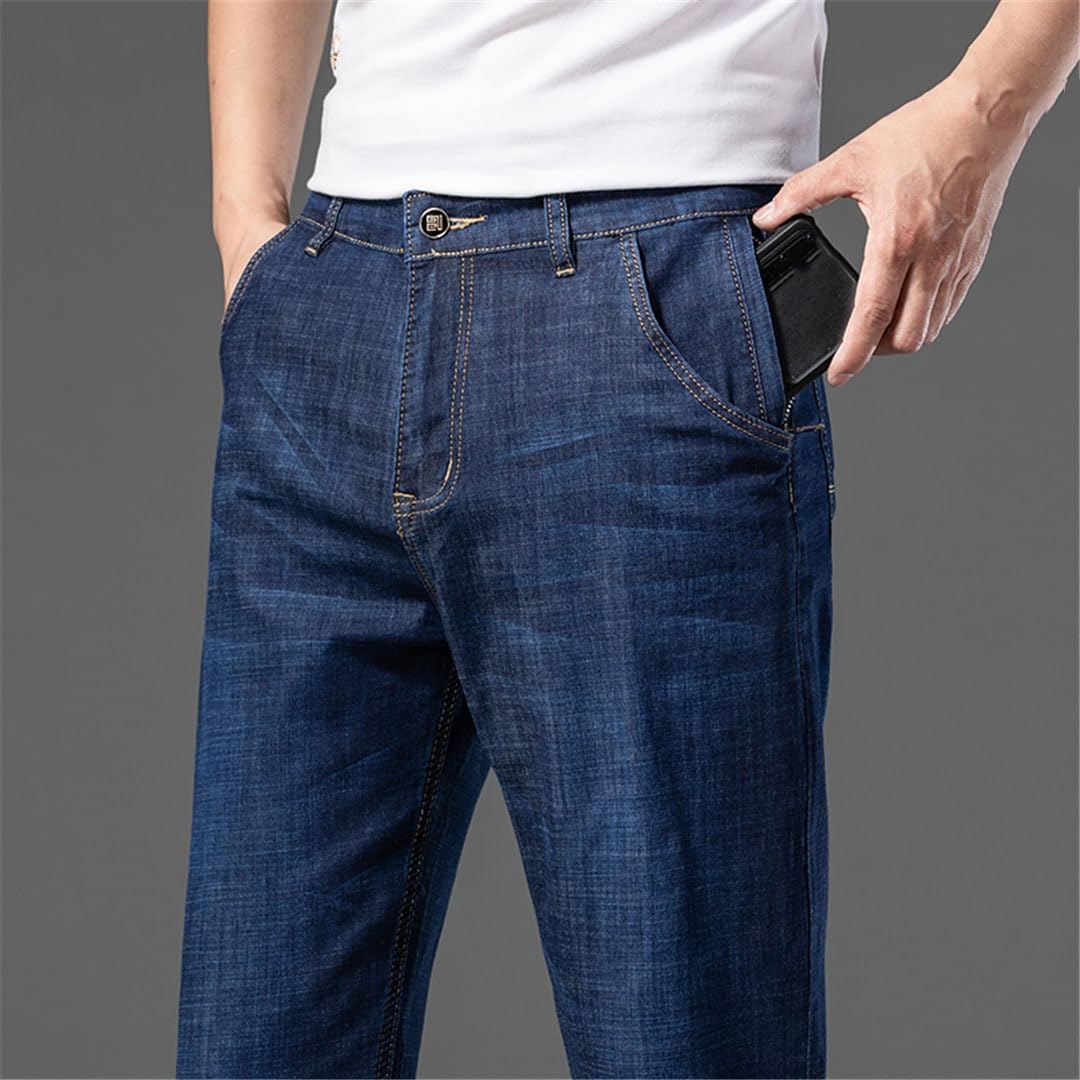 Vogrtcc Pantalones Vaqueros Rectos Relajados con Bolsillo con Cremallera para Hombre