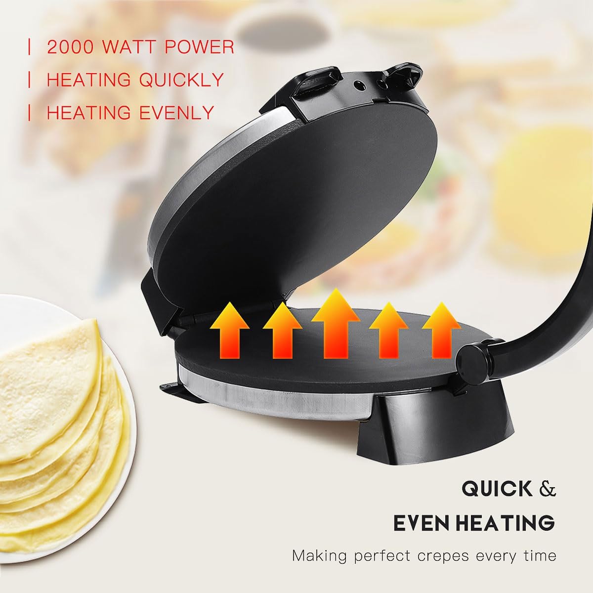 Macchina elettrica per chapati, Macchina for pressare le tortilla Roti Maker da 1800 W, macchina antiaderente automatica con temperatura regolabile, con piastra di cottura da 10'' e riscaldamento bifa