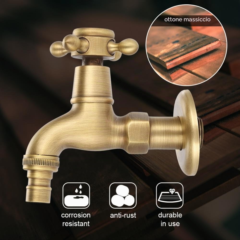 Zerodis G1/2 Miscelatore Ottone Massiccio Rubinetto Vintage Montaggio Parete Rubinetto dell'Acqua Classico Faucet Water Tap con Tenuta e Borsa Stoccaggio Lavandino Lavatrice Lavabo Bagno (Breve)