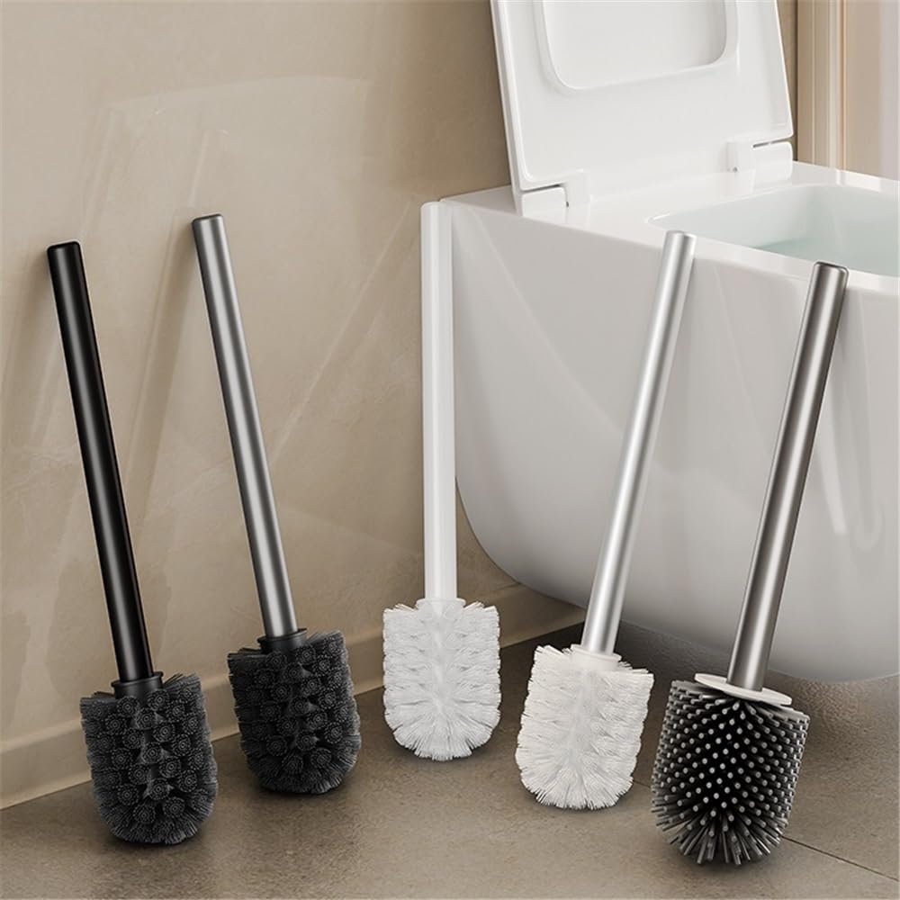 Cepillo de inodoro con cabezal de silicona para limpieza de baño, limpiador de inodoro duradero para uso doméstico, suministros de baño eficaces, fácil de limpiar y mantener