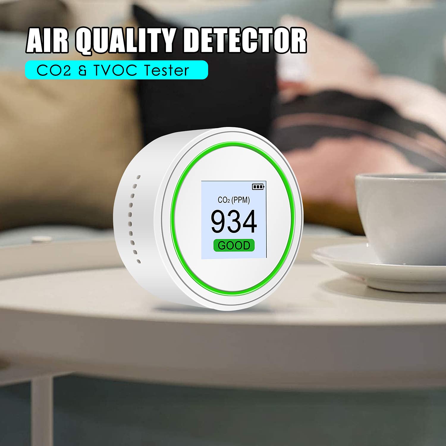 BAtlam Probador y CO2 Detector de Calidad del Aire Tamaño de la Palma de la Mano Probador de Calidad del Aire Monitor de Calidad del Aire de Alta precisión para CO2 y con recordatorio de luz y Sonido