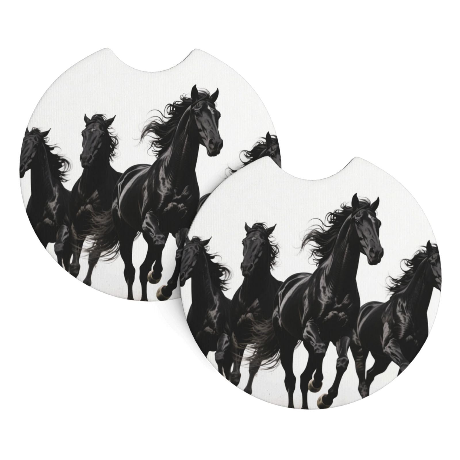 2 Pack Car Coaster for Cup Holders Horse Black Car Cup Coaster 2.7" Neoprene Non-Slip Automotive Cup Mat Universal Auto Car Interior Accessories for Women Men Cup Pad