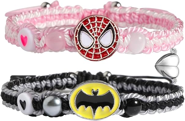 Spider Bat Matching Bracelet For Couples Him And Her Best Friend Bff 2 Half Heart Beaded Chain Handmade Braided Friendship Relationship Bracelets Set Christmas Valentines Day Gifts