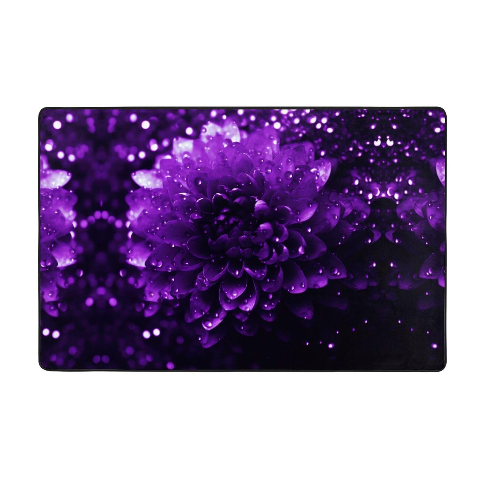 Tapis en peluche violet pour salon grand format 152x99 cm à poils longs et paillettes