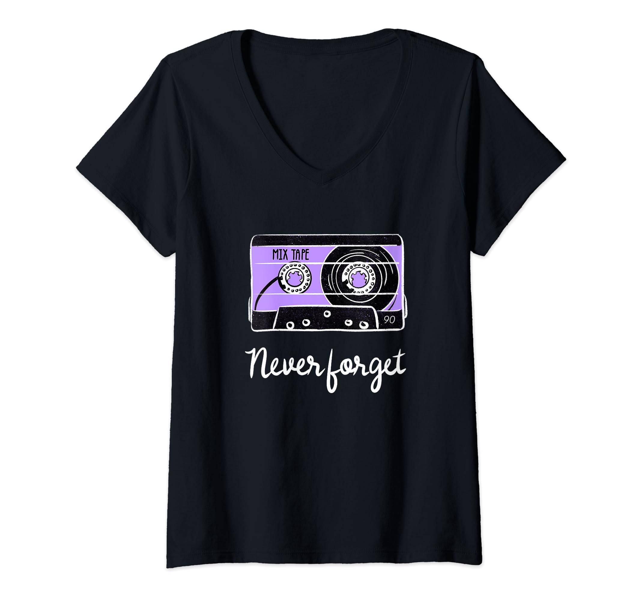 QwerteesWomens Never Forget Funny Floppy Disk VHS Tape 90s 80s Geeky Nerdy V-Neck T-Shirt