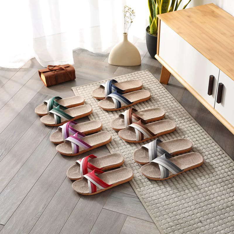 Women House Slippers Flax Linen Boho Style Flip Flops Open Toe Summer Beach Sandals Slides4