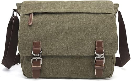 Sechunk Canvas Vintage Messenger Bag Shoulder bag Leather Large Travel Crossbody bags for men women 15inch Laptop