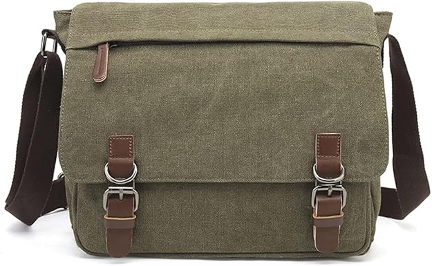 Sechunk Canvas Vintage Messenger Bag Shoulder bag Leather Large Travel Crossbody bags for men women 15inch Laptop