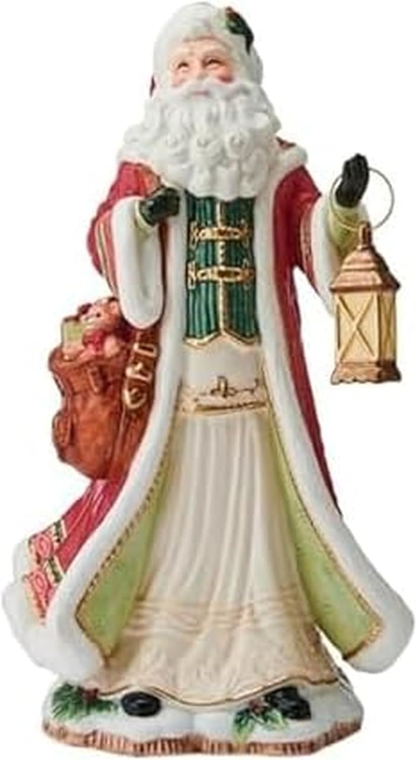 Fitz and Floyd Crimson Studio Holiday Santa Ceramic Figurine, Christmas Santa Décor, Collectible for Mantel, Shelf, Centerpiece, 13.5 Inch
