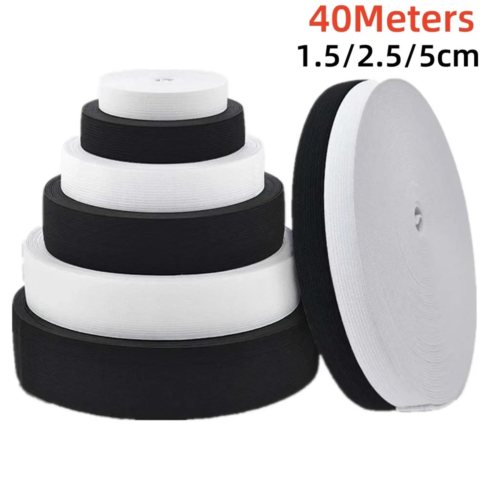 Rollo de 40 m de Bandas elásticas for Coser, for Tejer, Coser, elásticas Planas, elásticas Trenzadas Anchas, Herramientas for Manualidades Elástico para Coser(Black,50mm)