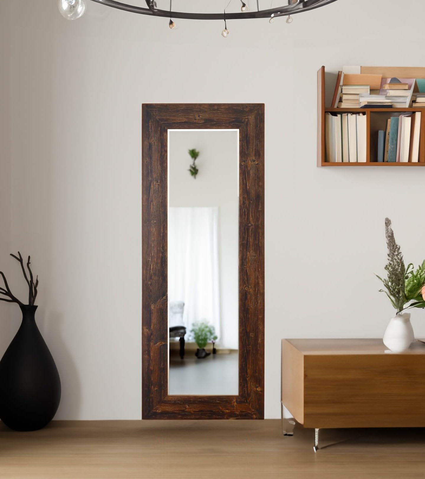 MO.WA Espejo de Pared Marco de Madera 57x147 Estilo rústico Abeto Acabado wengué, Largo Moderno, Espejos Colgante habitacion, Pasillo, vestidor, Dormitorio Made in Italy