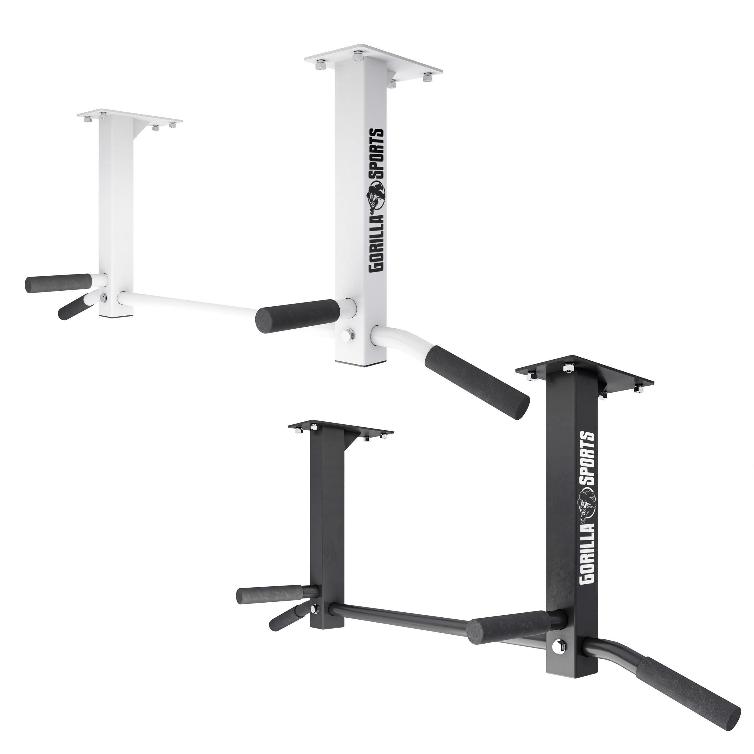GORILLA SPORTS® Barres de Traction Plafond - à 5 Poignées Antidérapante, Matériel de Montage, Charge 350kg, Acier, Noir/Blanc – Multi-Grip Pull Up Bar, Barre de Fitness Fixation, Musculation, Exercice