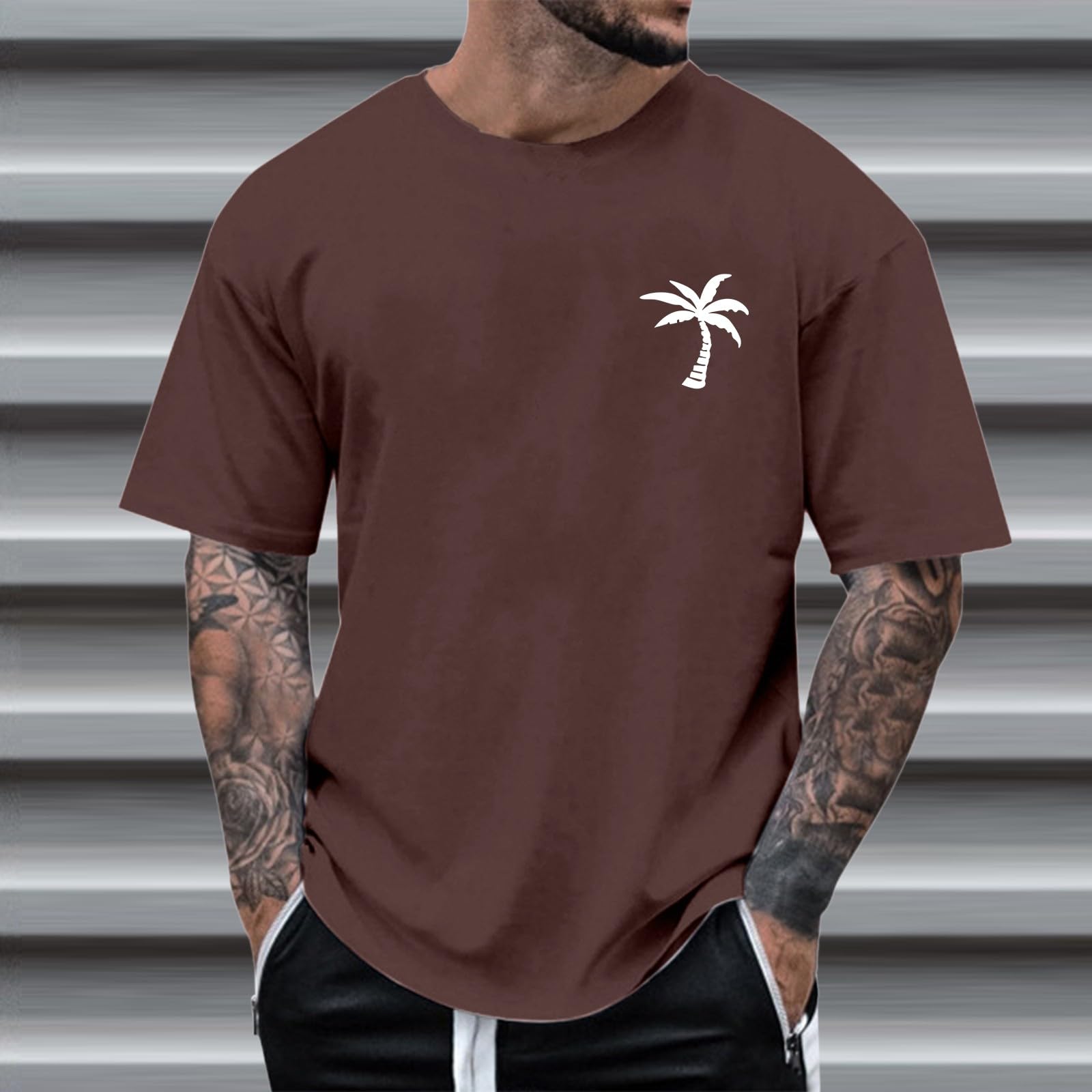 Herren Rundhals T-Shirts Kurzarm Sommerhemd Kokosbaum Aufdruck Lässige Sommershirts Mode Kurzarmshirts Lustig Freizeitshirt Oversized Herrenshirts Langes Strandshirts für Party Strand