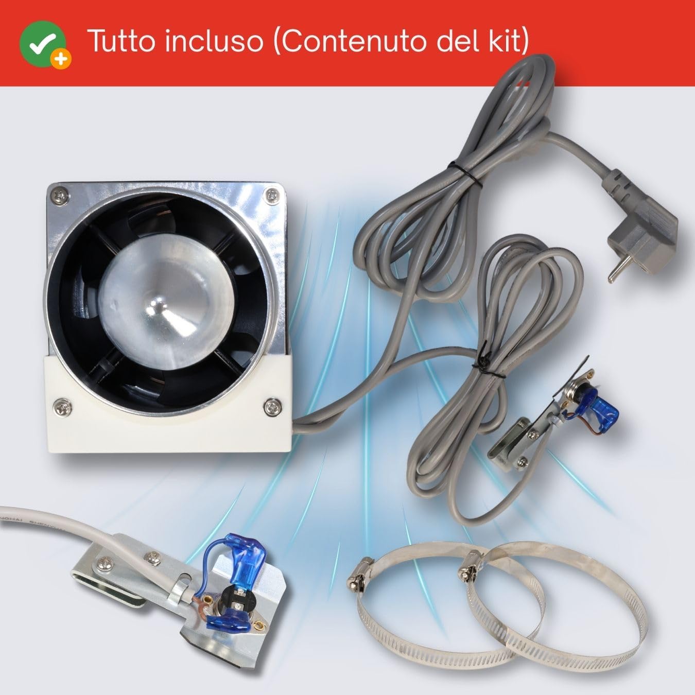 GOLDMAN SERVICE | Kit Evacuazione Fumo per Caldaie e Riscaldatori a Gas ACS | Ventilatore Tiro Forzato con Deflettore e Sensore di Sicurezza | 19 W 220 V