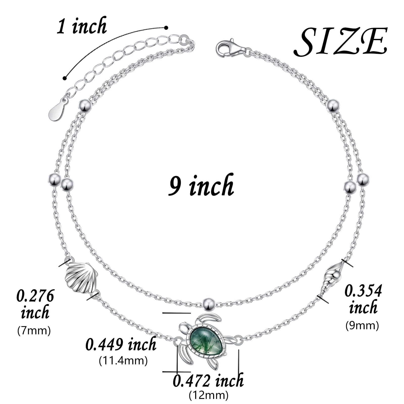 Tobillera de plata de ley S925 con mariposa, ancla, tortuga marina, cruz, girasol, luna, para mujeres y niñas, pulsera de tobillo de doble capa, ajustable, joyería de cadena de pie