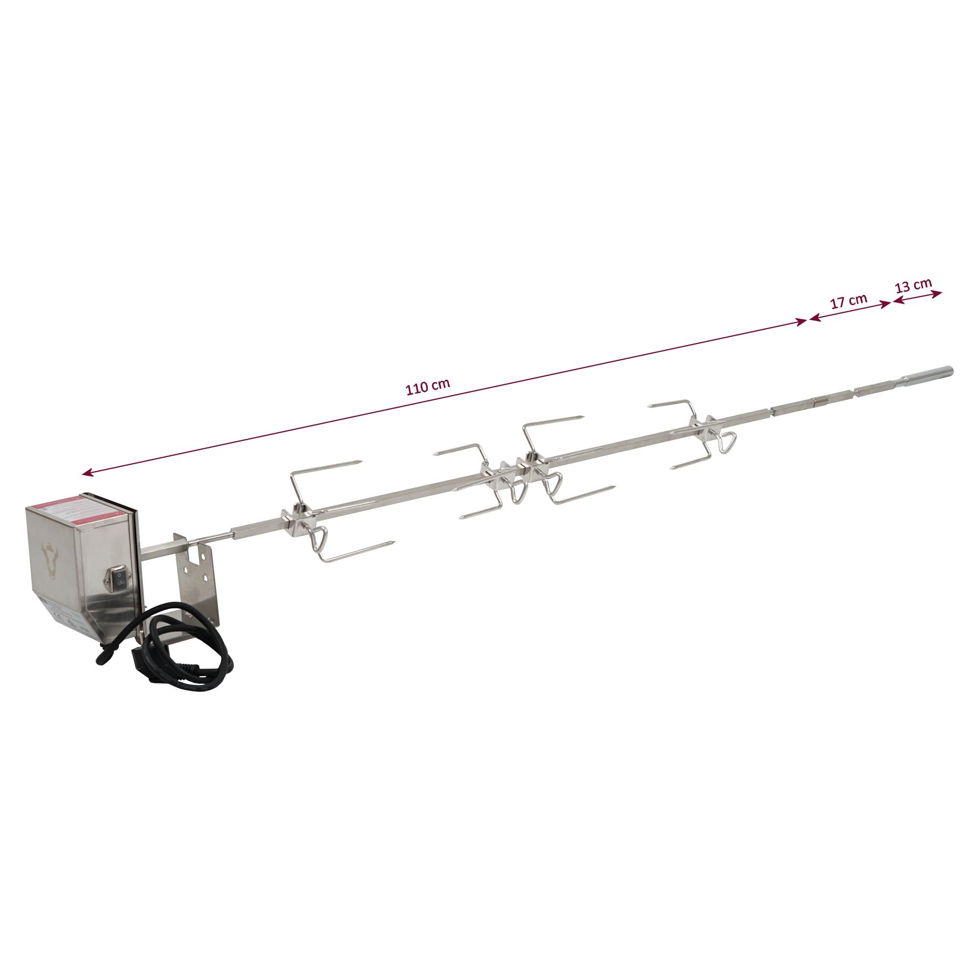 BBQ-Toro set spiedo in acciaio inox per la serie completa Weber Genesis II 400 e 600 incl. aghi per carne 4X, motore, supporto motore, girarrosto