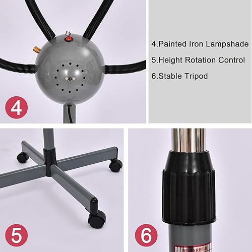 Miniatura 5 de Terapia de calor con luz infrarroja de 5 cabezales, lámpara roja, luz infrarroja, vaporizador para el cabello, teñido permanente, máquina de altura