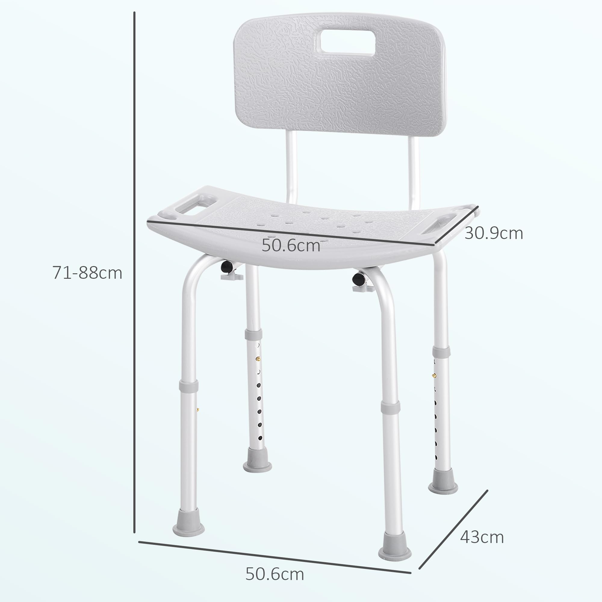 HOMCOM Sedia da Doccia per Bagno in Alluminio e Plastica Altezza Regolabile 8 Livelli 71-88cm Piedini Antiscivolo