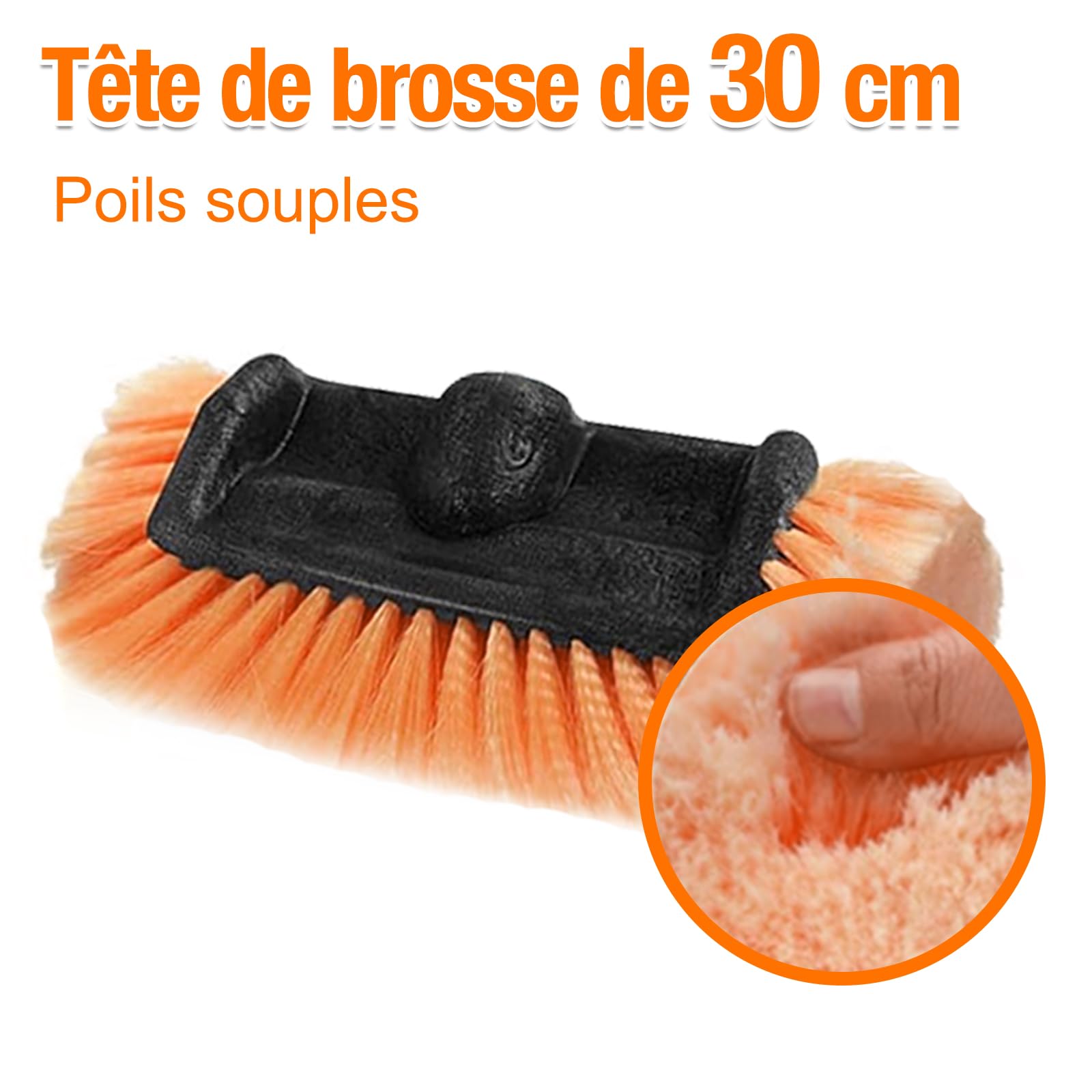 LAANPOLE Brosse Lavage Voiture 3,6m, Brosse Nettoyage Voiture avec Poils Doux 30cm Et Distributeur De Savon, Balai Nettoyage Voiture avec Perche Télescopique pour Camping-Car, Camion, Bateau, Orange