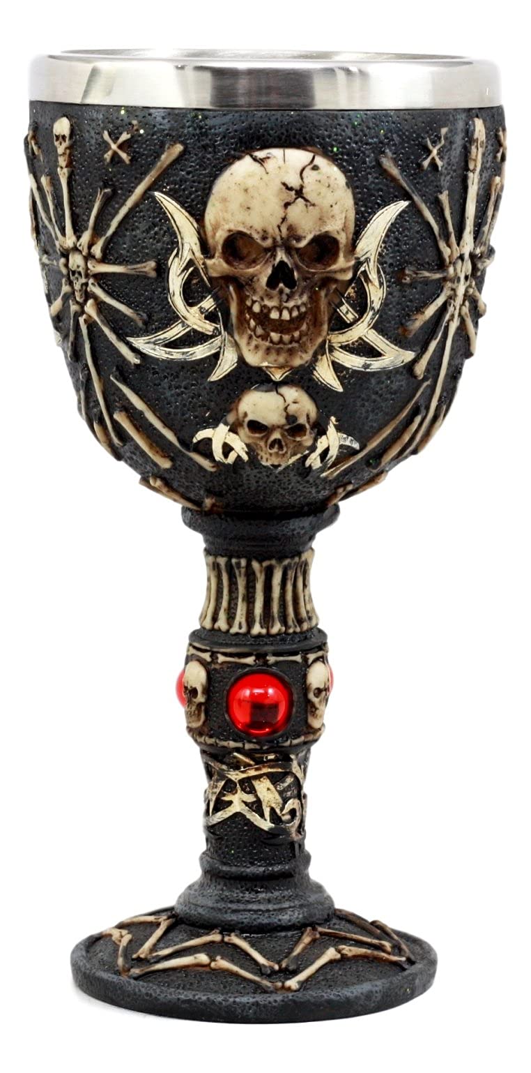 Ebros Gift Pirate Star Boneyard Ossuary Skull Sacrifice Wine Goblet Drink Chalice Cup Figurine 6oz