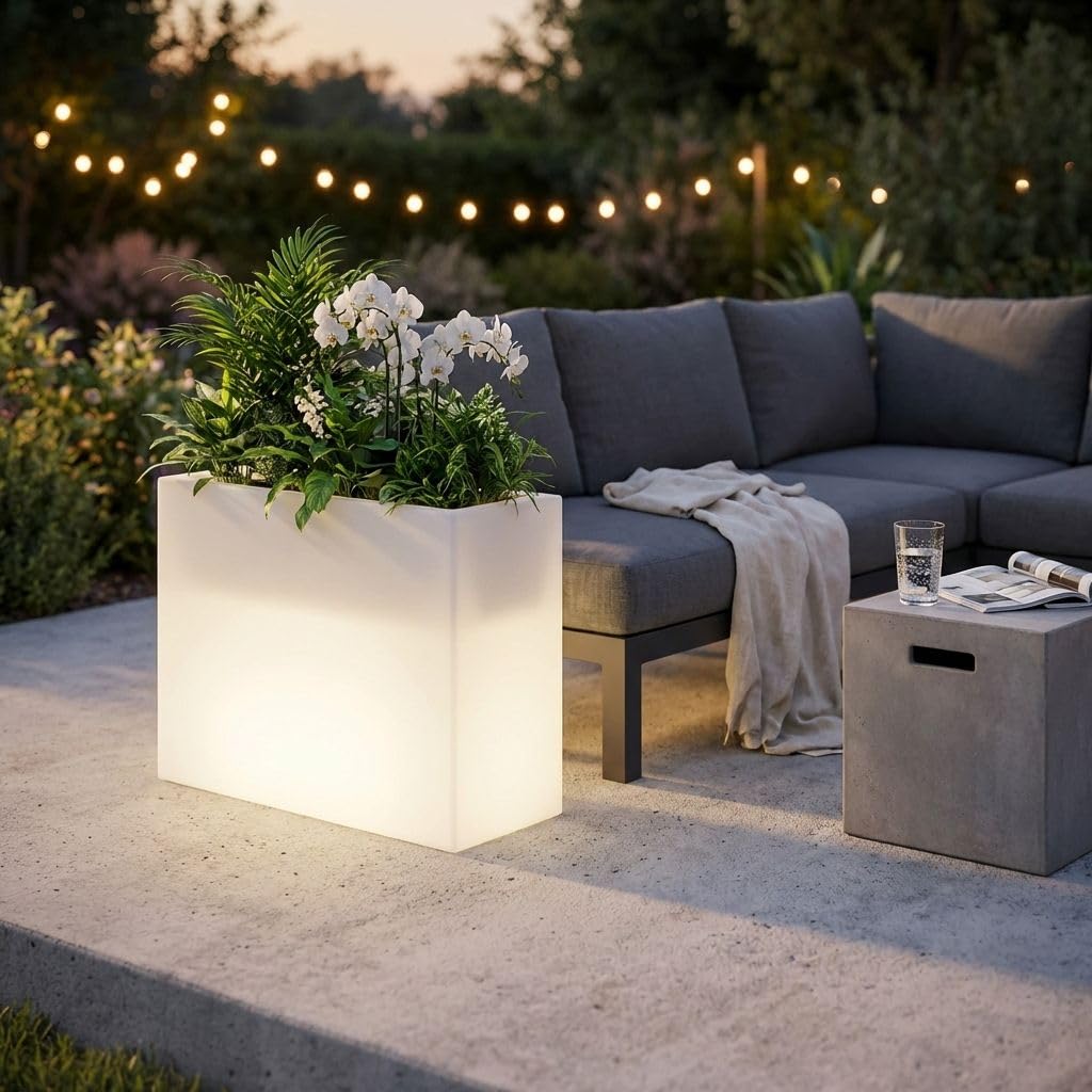 milani home - Vaso Luminoso da Esterno con Luce Bianca, 80 x 35 x 50 cm, in Polipropilene, per Giardino terrazzo e Ingresso