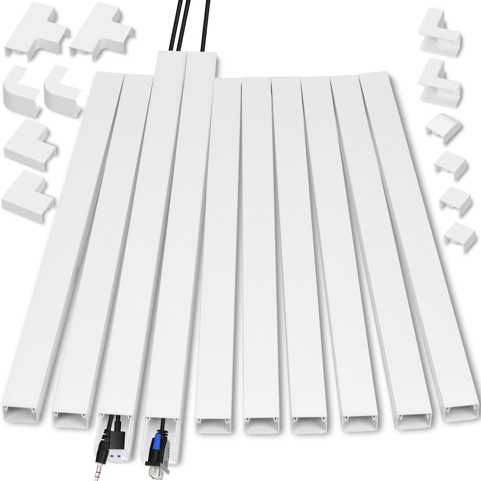 Swpeet 22 piezas de 10 x 0.95 pulgadas de ancho x 0.55 pulgadas de alto, kit de ocultación de cables, cubierta de ocultación de cables para cables en TV montada en la pared