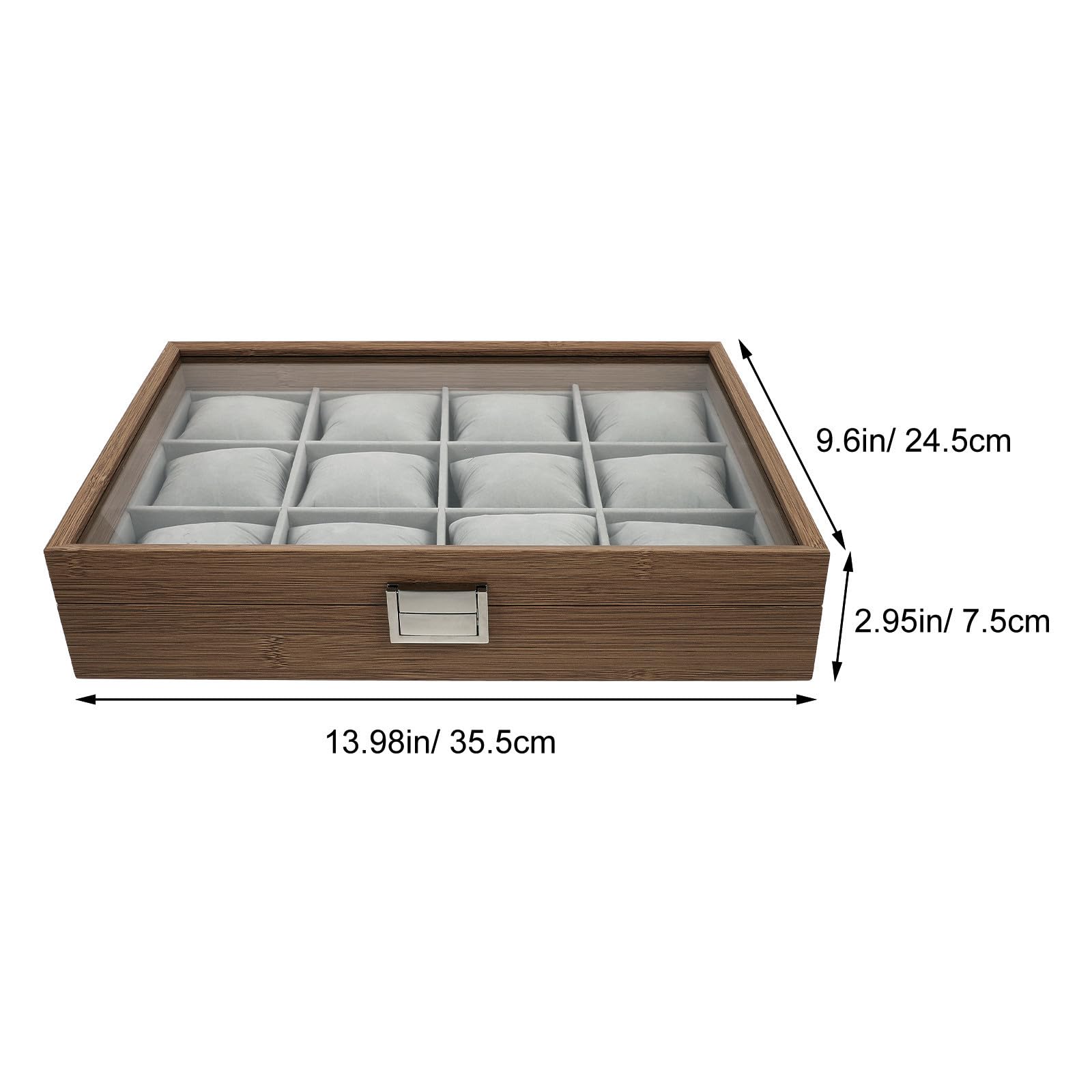 Hemobllo Organizador de relojes de madera con 12 ranuras grandes y almohadillas extraíbles para almacenamiento de joyas en uso personal y del hogar