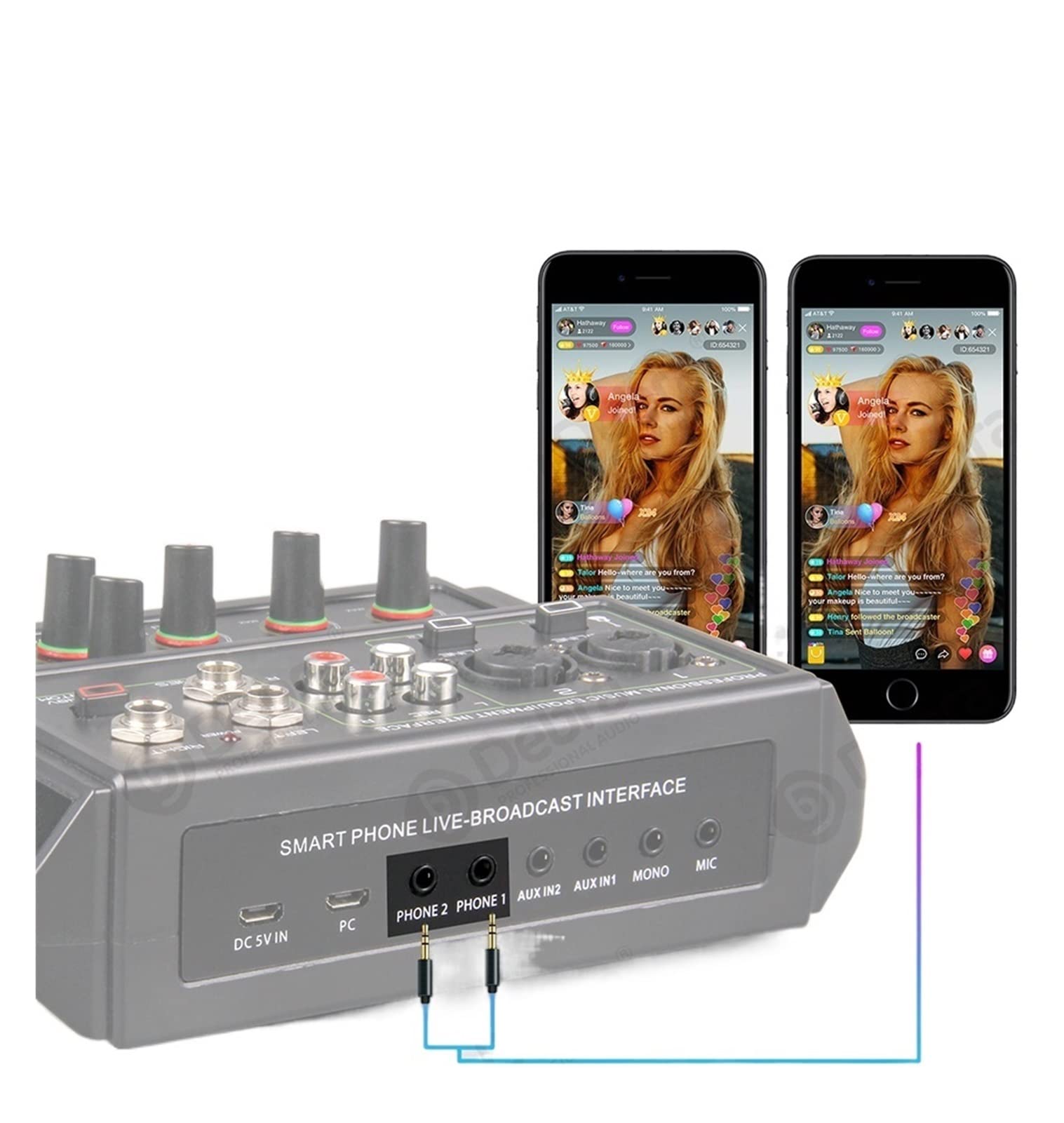 Tarjeta de sonido de interfaz de audio de 4 canales, puerto de auriculares de monitor de 6.5 mm, 16 efectos for transmisión en vivo y grabación de canto.