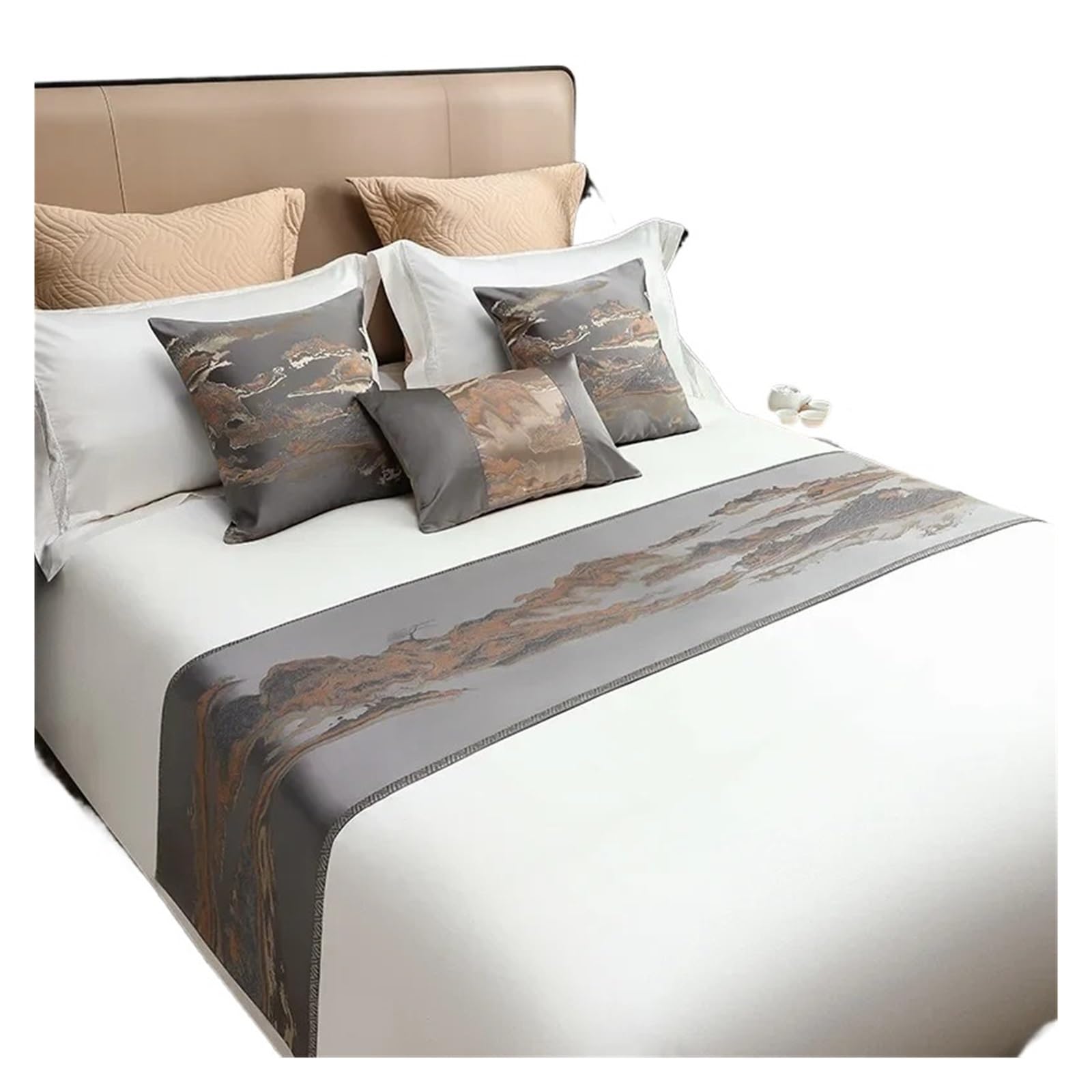 SHENJMAI Bed Runner Landscape Printed Bed Flag Hotel Decor for Home Parlor Wedding Bedding Pillowcase(Grey,45x240cm runner X1)