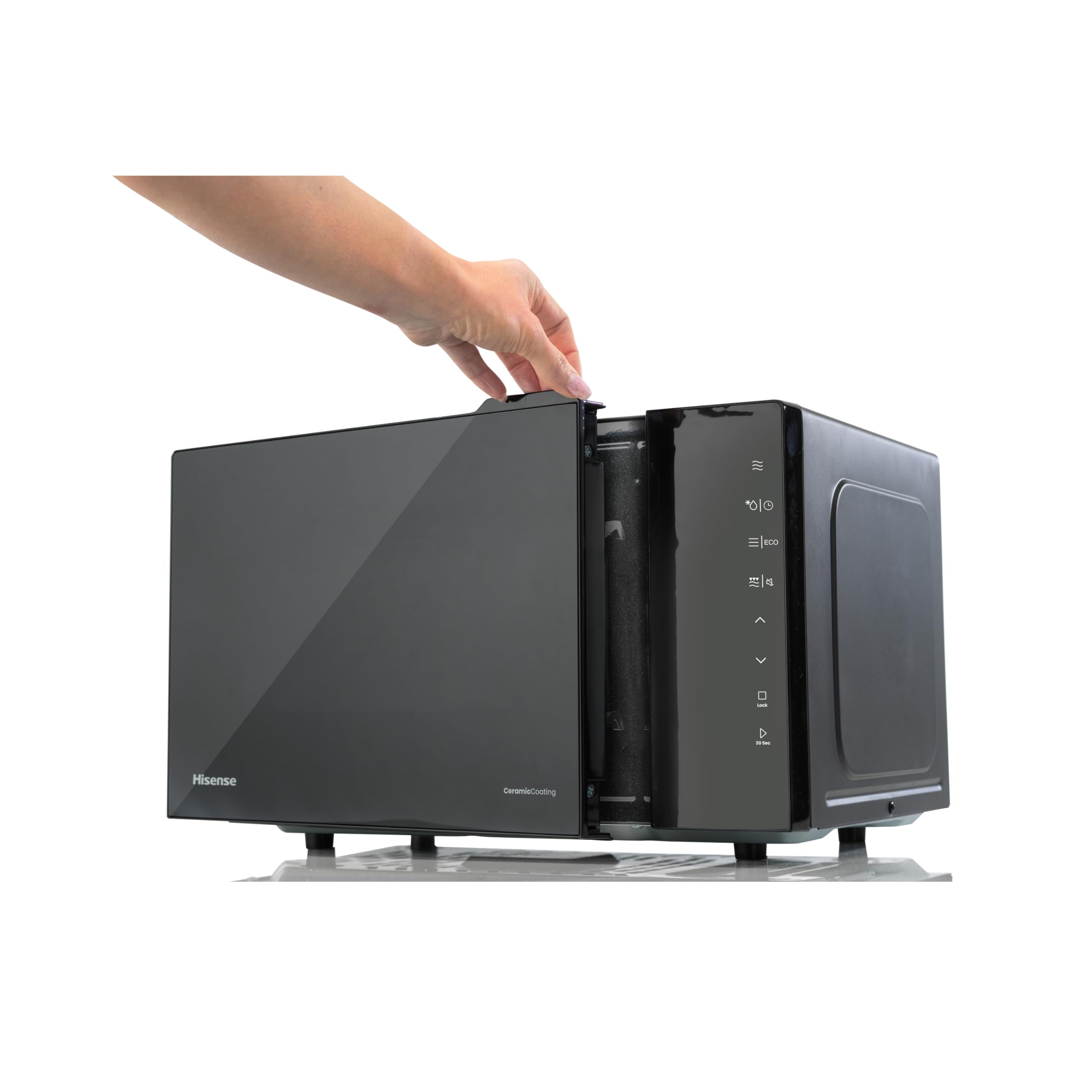 Hisense H23MOBS5HG4 - Microondas Digital con Grill 23 Litros, 1000W, Revestimiento Cerámico, Cristal Premium, Modo ECO, Descongelación programada, 10 Niveles de Potencia, Fácil Limpieza