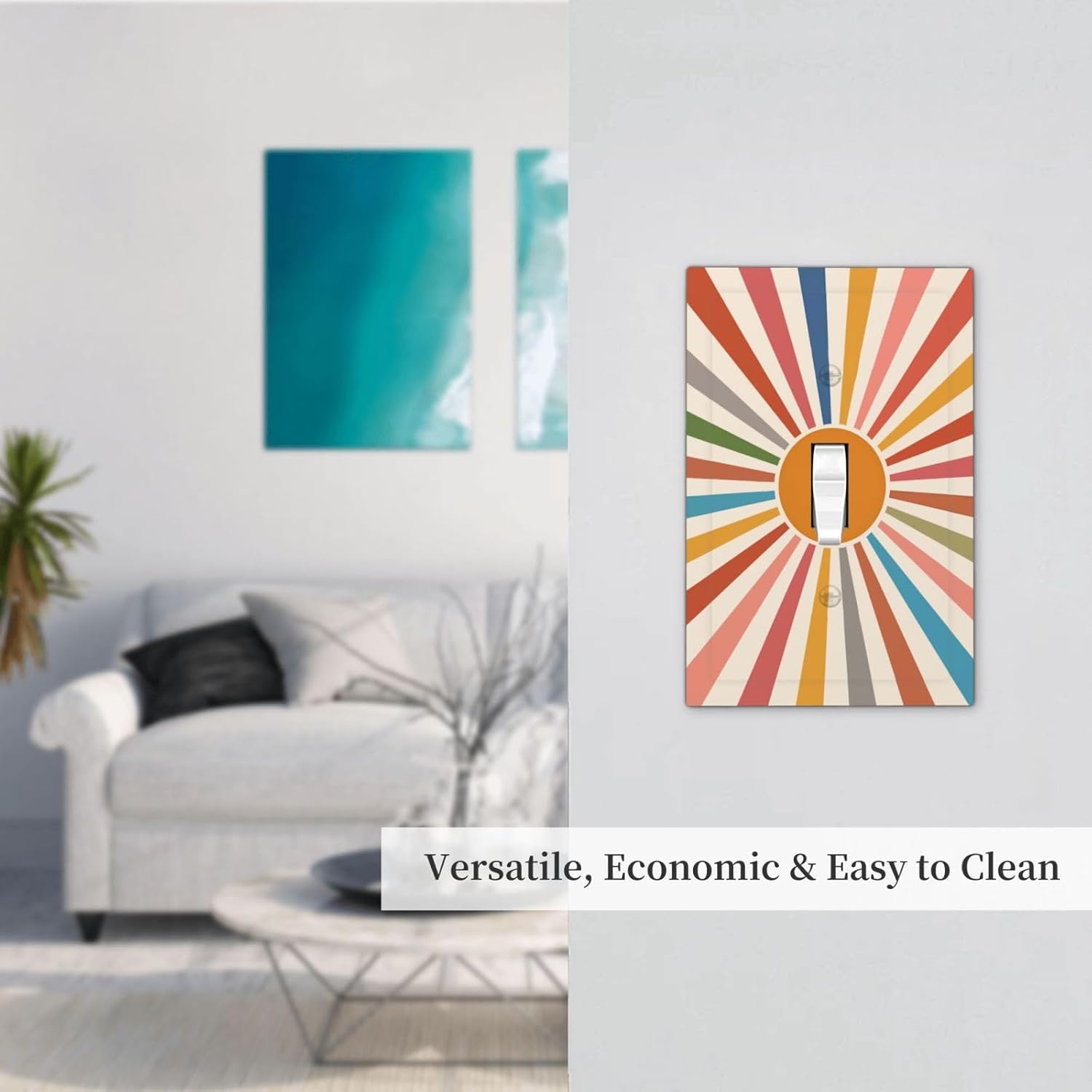 Colorful Sun Mid Century Boho Light Switch Cover Decorative Retro Abstract Sunrise 1 Gang Single Toggle Wall Plate Electrical Outlets Faceplate for Bathroom Kitchen Bedroom 5" x 3"