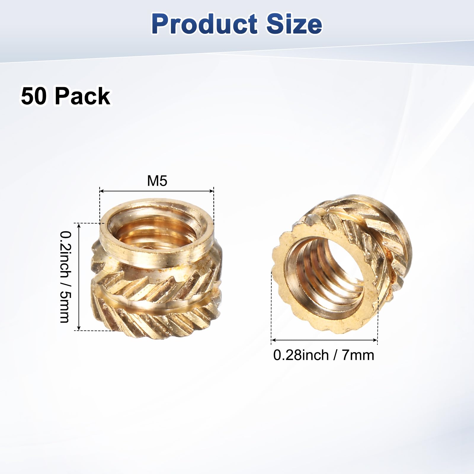 M METERXITY 50-Pack Threaded Inserts, M5 x 5mm L x 7mm OD Brass Heat Set Insert Nuts - Image 3