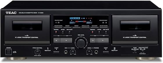 TEAC W-1200B Dual Cassette Deck with Recorder with USB Pitch Control Karaoke-Mic-in and Remote