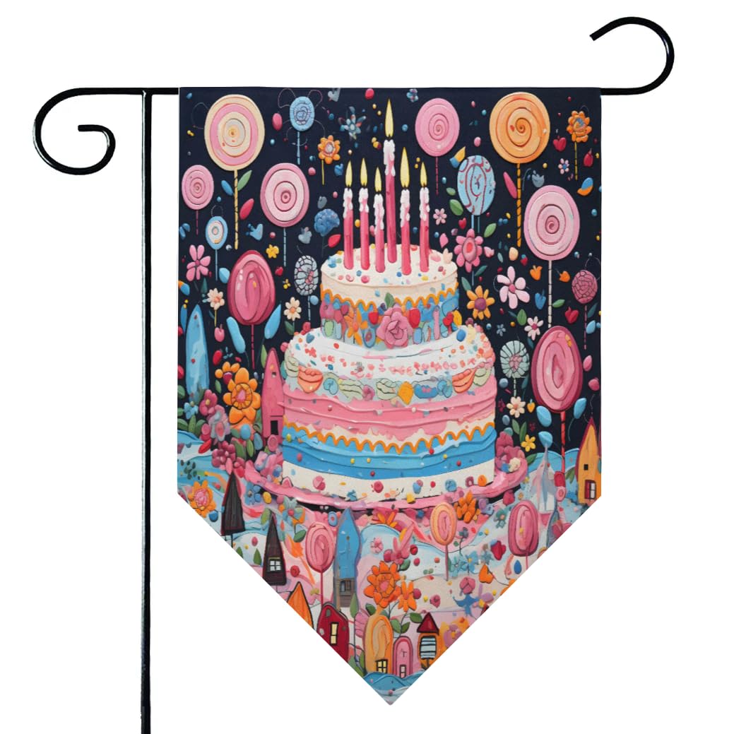 Garden Flags for Outside Birthday Cake Happy Vertical Yard Flags for Lawn Garden Outdoor Decor, Lawn Flags for House Sign Garden Decorations