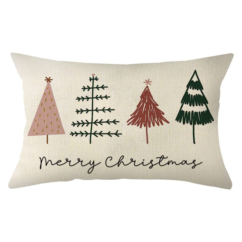 Federa Cuscino Natalizia 30x50cm - Ricamo Albero Natale Con Nappe