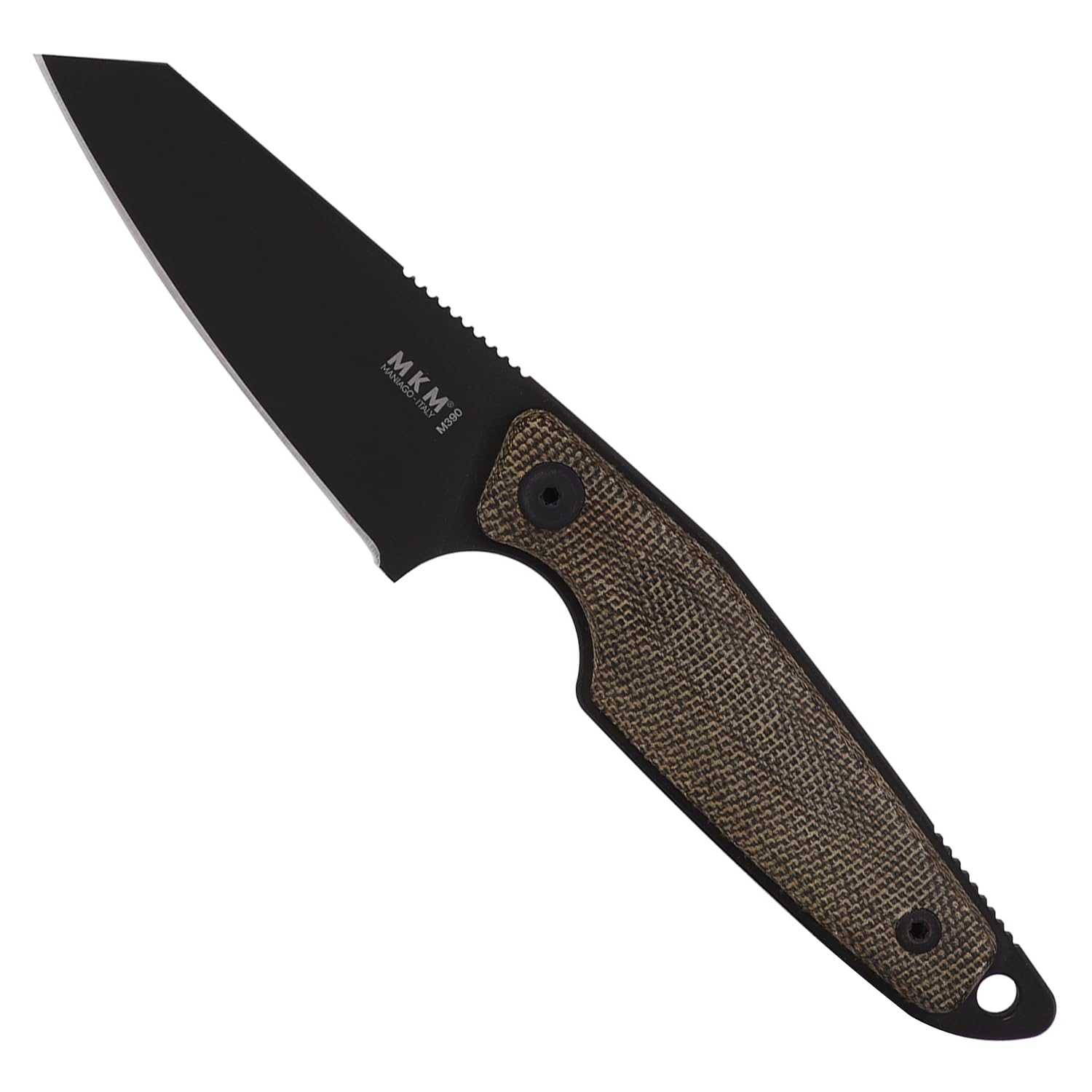 MKM Maniago Knife Makers MAKRO 2 Sheepsfoot Fixed Blade Knife and EDC Tool - M390 Super Steel, Full Tang, Designed by Jesper Voxnaes, Made in Italy, Includes Leather Sheath (Green Micarta / Black Blade)