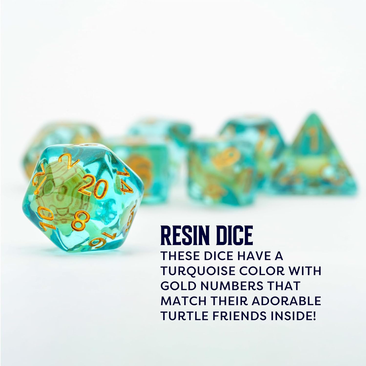 FanRoll 16mm Resin Poly DND Dice Set: Turtle Dice, Role Playing Game Dice for Dungeons and Dragons