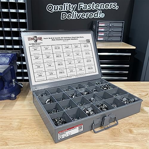 Inch & Metric Stainless Steel Hex Nut, Lock Washer And Flat Washer Assortment - 1141 Pcs #TOP1