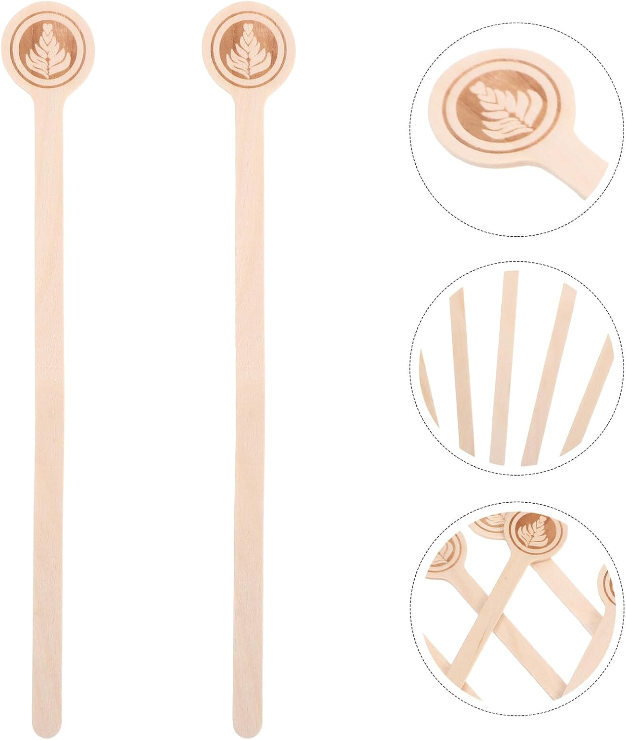 100pcs Individually Wrapped Wooden Stir Sticks for Coffee and Cocktails, 15cm round Head Beverage Mixing Stirrers for Hot Chocolate and Espresso